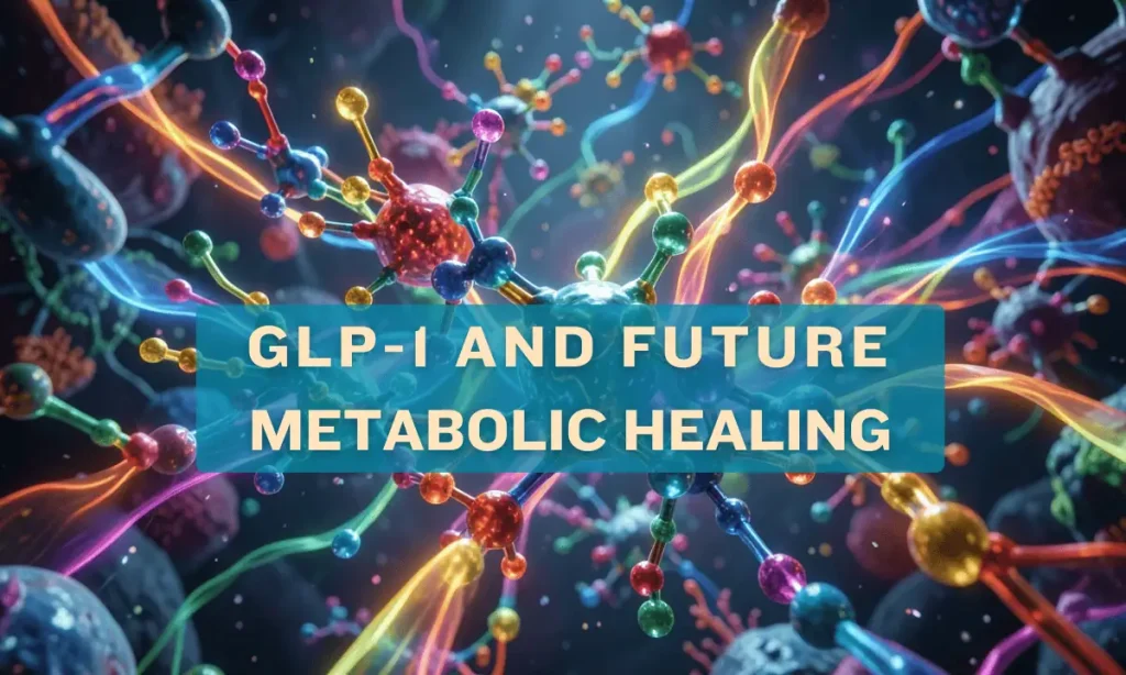 Functional Medicine approach to GLP-1 medications showing GLP-1 as a launch tool, with focus on muscle preservation, gut microbiome, detoxification pathways, hormone balance, and metabolic resilience.